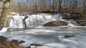A winter scene of Deshazo Falls